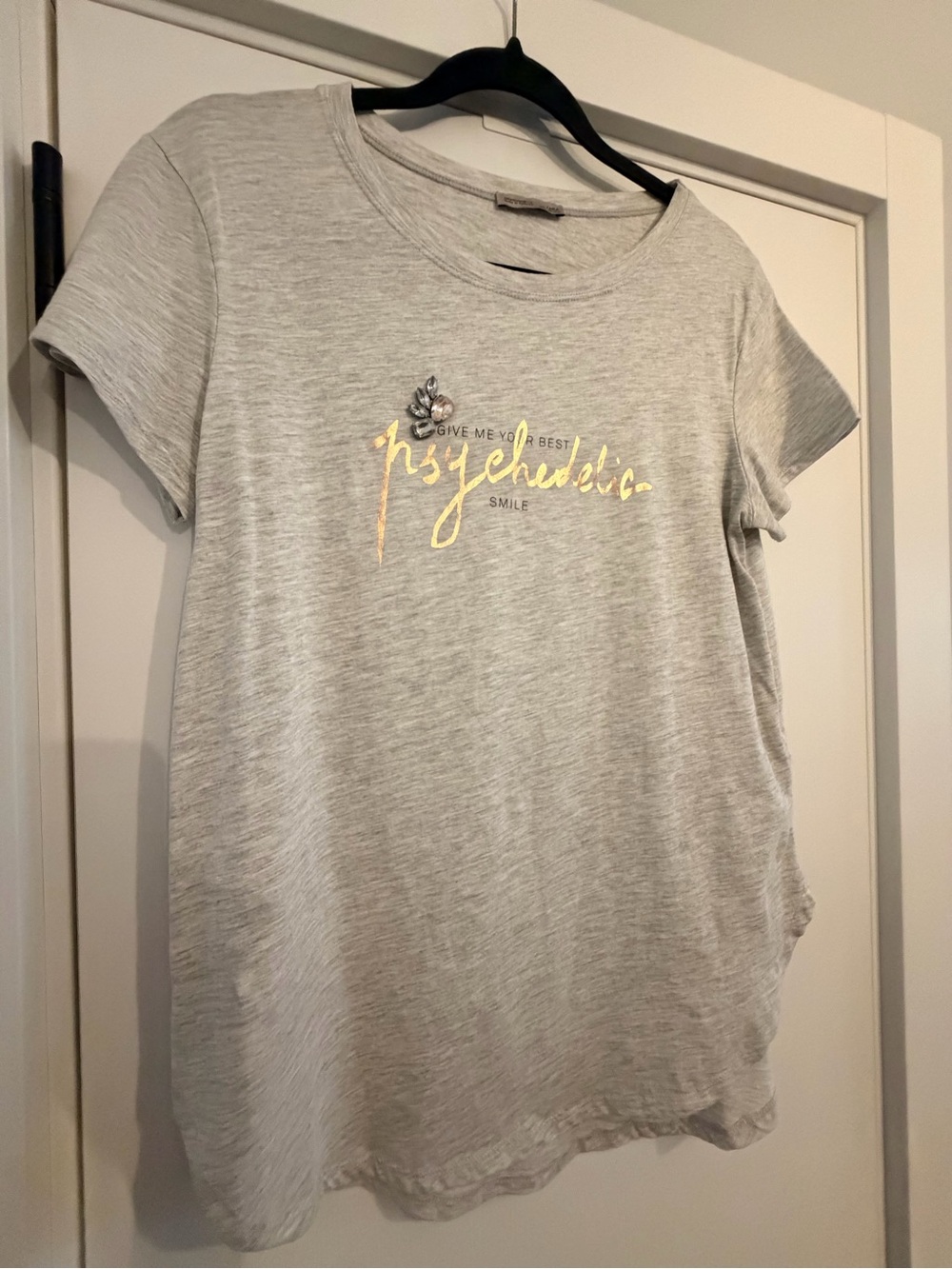 Zara Light Gray Graphic Tee with Gold Script